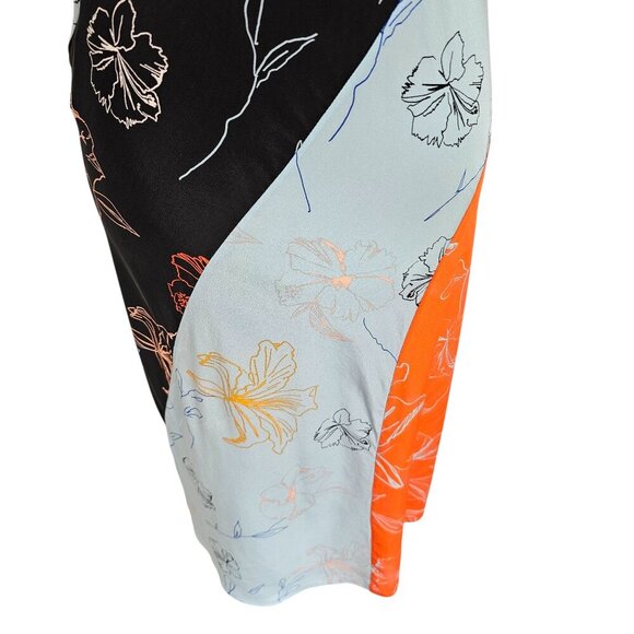 Diane Von Furstenburg Orange Blue and Black Floral Silk Dress Sz 8 - Picture 7 of 11